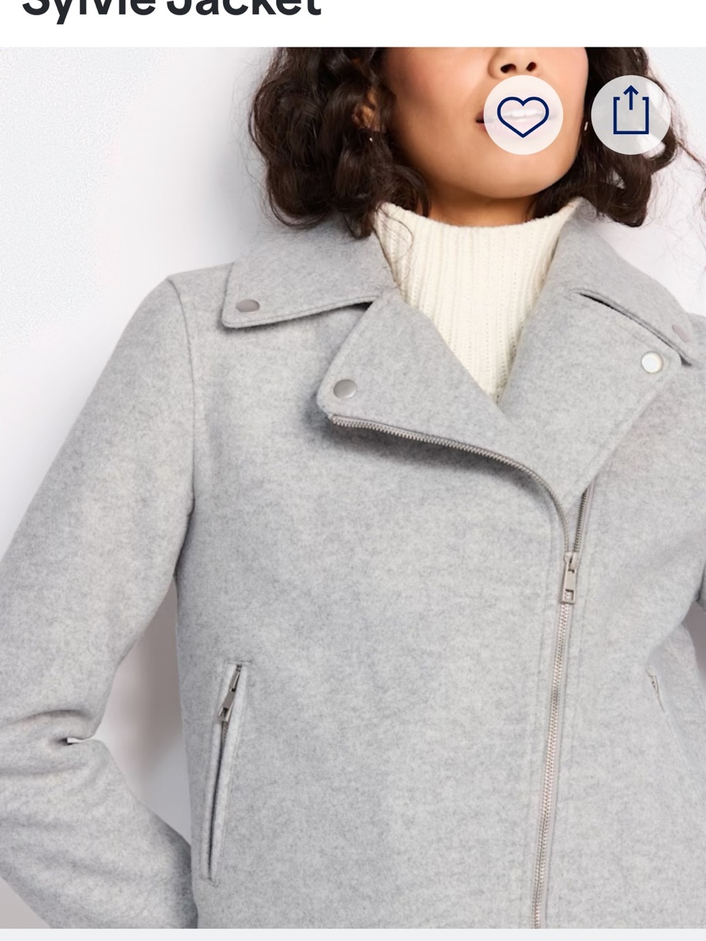 Light Gray Wool-Blend Moto Pea Coat